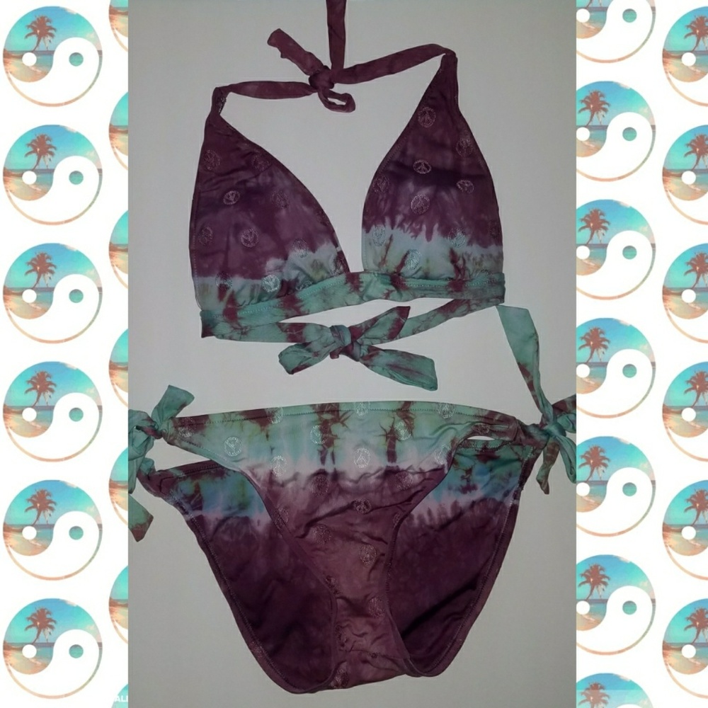 Lucky Brand Embroider Peace Sign Tye-Dye Bikini